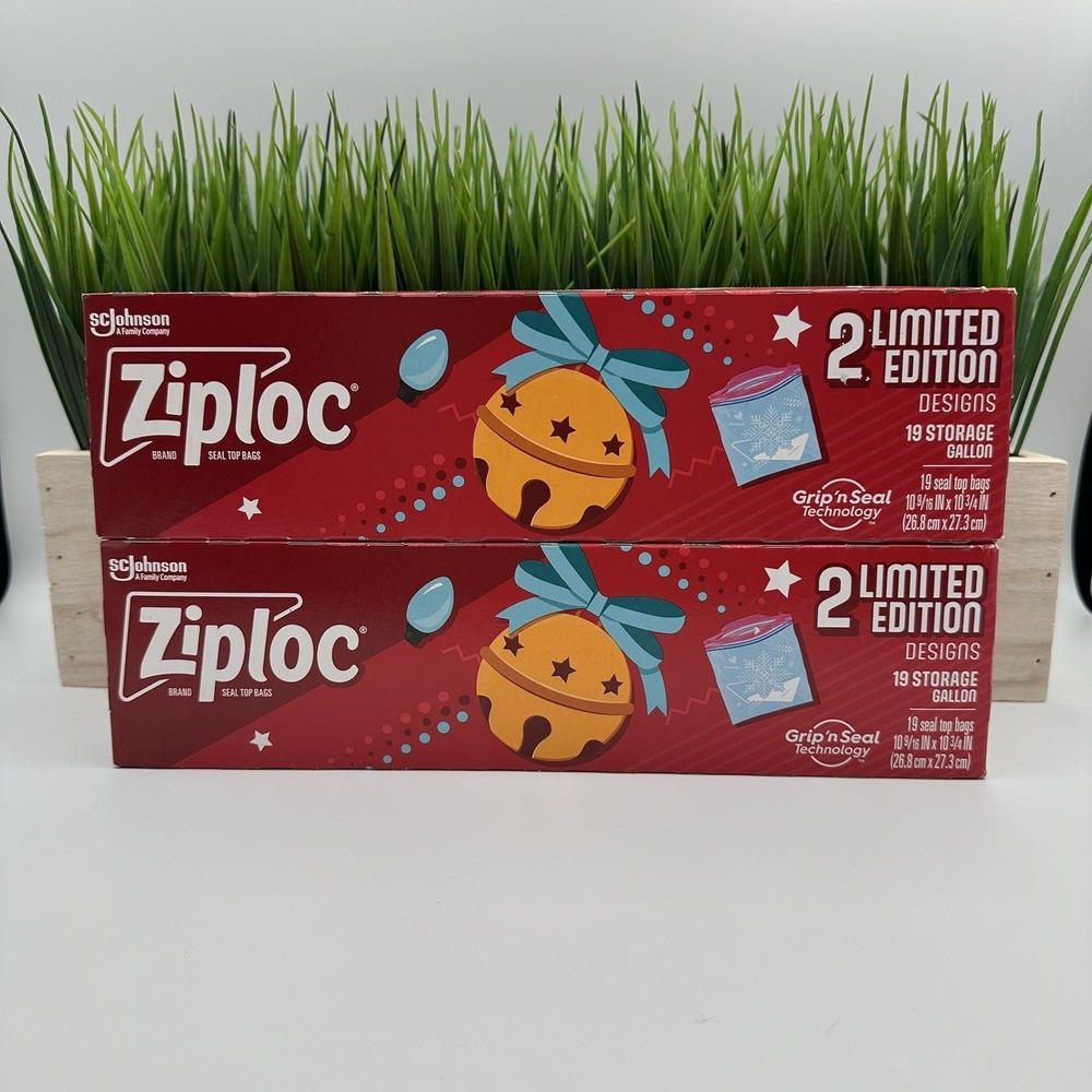 (2) Boxes ZIPLOC Gallon Christmas Holiday Storage Bags‎ 19 count Limited Edition